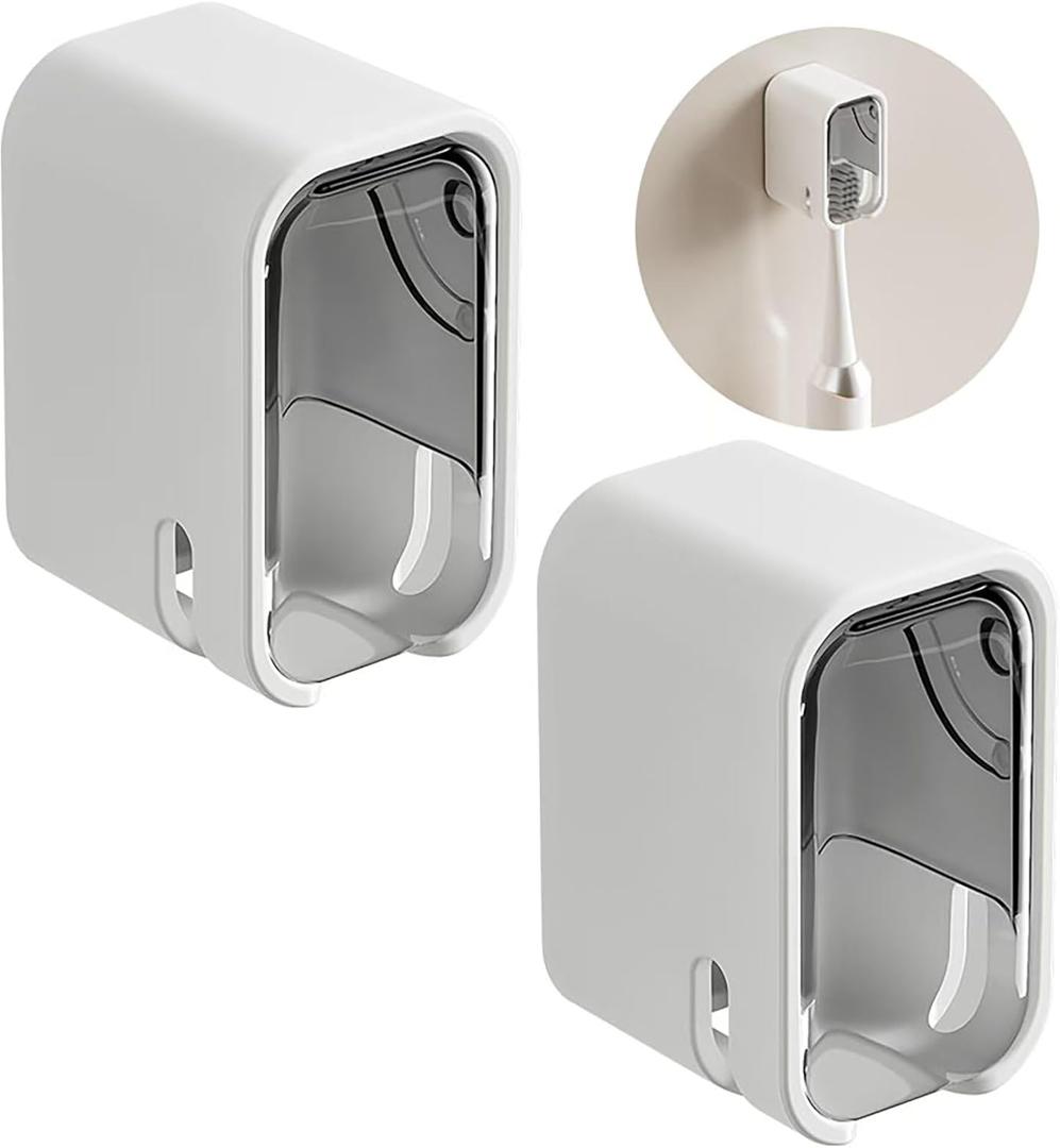 Toothbrush Holder Wall Mounted Toothbrush Holders for Bathrooms, Tooth Brush Holder for Travel and Home, Single Toothbrush Organizer with Cover for Shower 2PCS