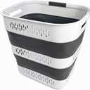 SAMMART 40L (10.5 Gallon) Collapsible Plastic Laundry Basket with Handles - Foldable Pop Up Storage Container/Organizer - Portable Laundry Hamper - Space Saving (1, White/Steel Grey)