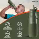 Insulated Stainless Steel Water Bottles with Straw, Wall Vacuum Insulated Water Bottle for Gym Traveling Camping Hiking Outdoor Activity(2 Cleaning Brushes+1 Carabiner, 18 oz Green)