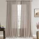 Joywell Beige Tan Linen Semi Sheer Curtains 96 Inches Length Long Rod Pocket Back Tab Hook Belt Clip Rings Window Curtains Drapes for Bedroom Living Room 2 Panels 52x96