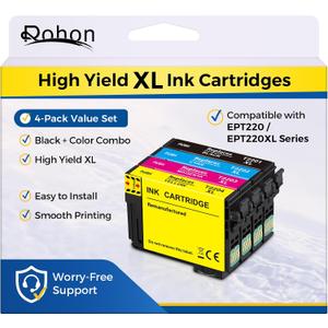 Compatible for EPT220XL High Yield Remanufactured Ink Cartridges, Compatible Replacement for WF-2760 WF-2750 WF-2660 WF-2650 WF-2630 XP-424 XP-420 XP-320 Printers, Black Cyan Magenta Yellow, 4-Pack