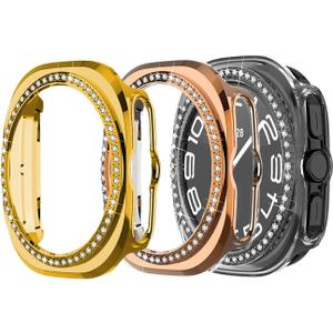 Compatible with Samsung Galaxy Watch Ultra 47mm LTE Bling Diamond Case PC Bumper Protective Cases Women Men Crystal Shining Rhinestone Cases Smartwatch Accessories Case (3pcs, 47mm)
