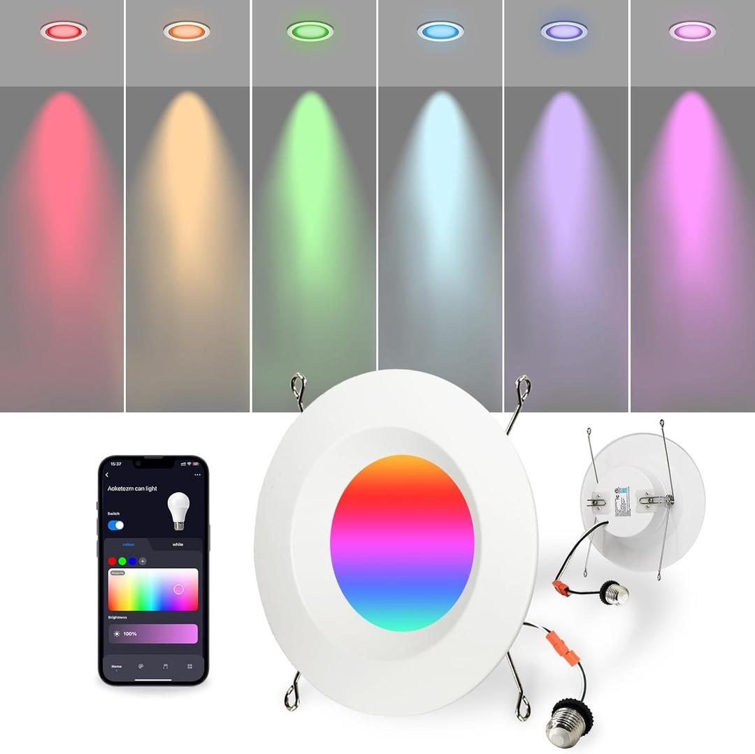 6 inch Smart LED Can Lights with Remote, RGB Color Changing LED Recessed Lighting, 13W 1050LM Bluetooth Baffle Trim Downlight, Compatible with Alexa, Google Home and Siri, 1 Pack