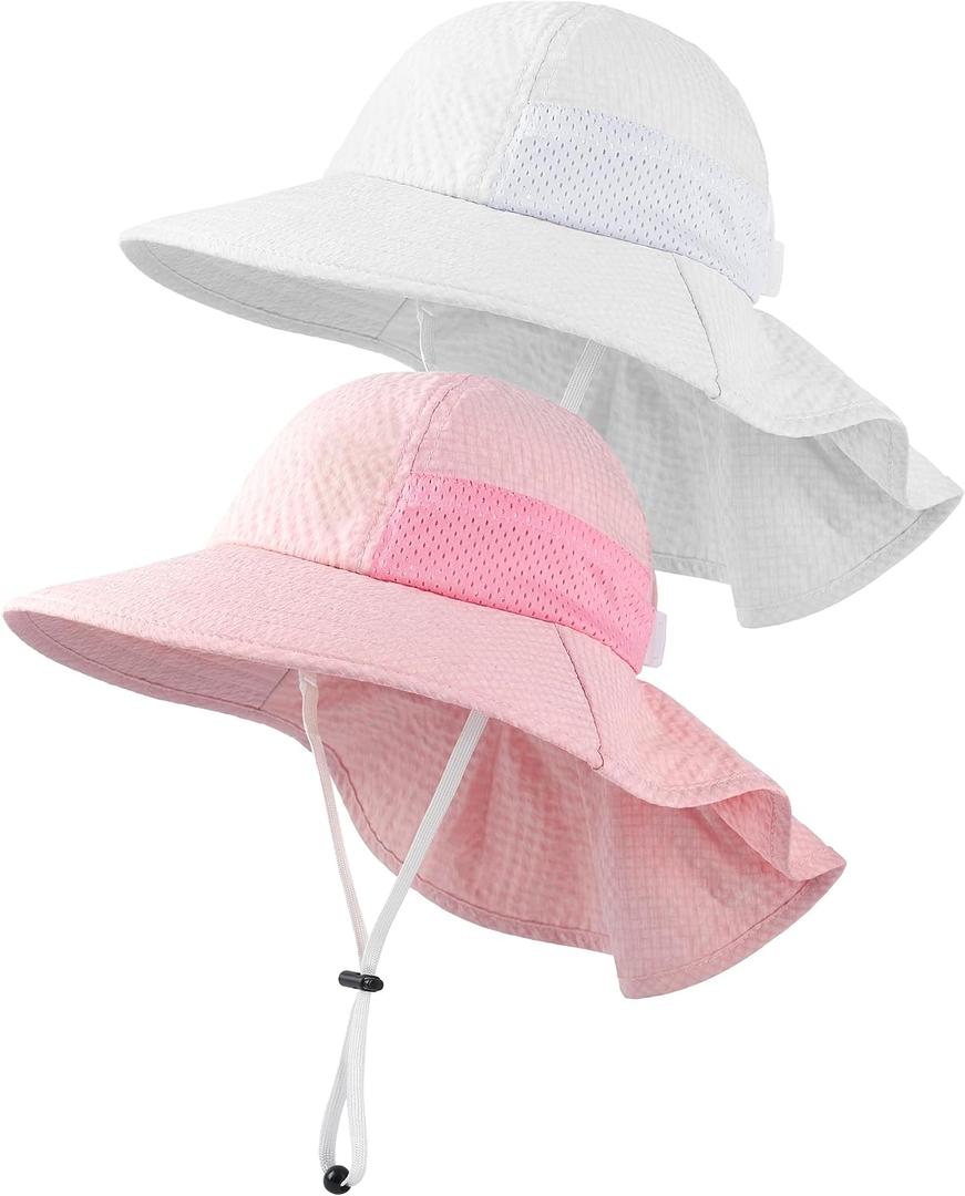 Toddler Baby Sun Hat Sun Protection Beach Hats for Kids Adjustable Beach Hats with Neck Flap for Girls Boys Age 0-7 Years