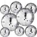 Haull 8 Pcs Large Disco Ball Set Silver Mirror Disco Reflective Ball with Hanging Ring Party Ornament Decoration for Stage Club Ballroom Dance Hall Wedding Prom Props(3'', 4'', 6'')