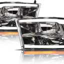 Alpha Owls 8711828 Crystal Headlights With Switchback Sequential LED Light Bar & Startup Light - Chrome Amber Fits 2009-2018 Dodge Ram 1500 2500 3500/2019-2023 Classic Halogen Models