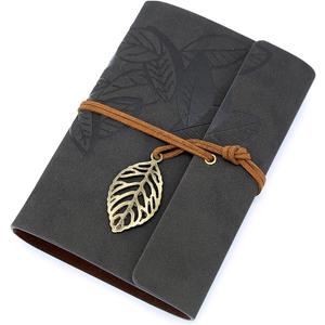 EvZ 7" Vintage Black Leather Journal - Professional B6 Refillable Binder Notebook with Retro Leaf Pendant, Sleek PU Leather Cover, 160 Pages Thick Kraft Blank Paper for Writing, Sketching & Office Gift