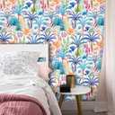 practicalWs Peel and Stick Wallpaper Boho 17.7" x 393.7", Colorful Floral Contact Paper for Bedroom Decor, Modern Coconut Tree Self Adhesive Removable Mural, Vinyl Wall Paper Roll (Blue)