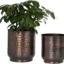 MyGift Handmade Hammered Vintage Copper Metal Plant Vase, Decorative Indoor Cylindrical Flower Planter Container, 5 and 6 Inch Pots, Handcrafted in India