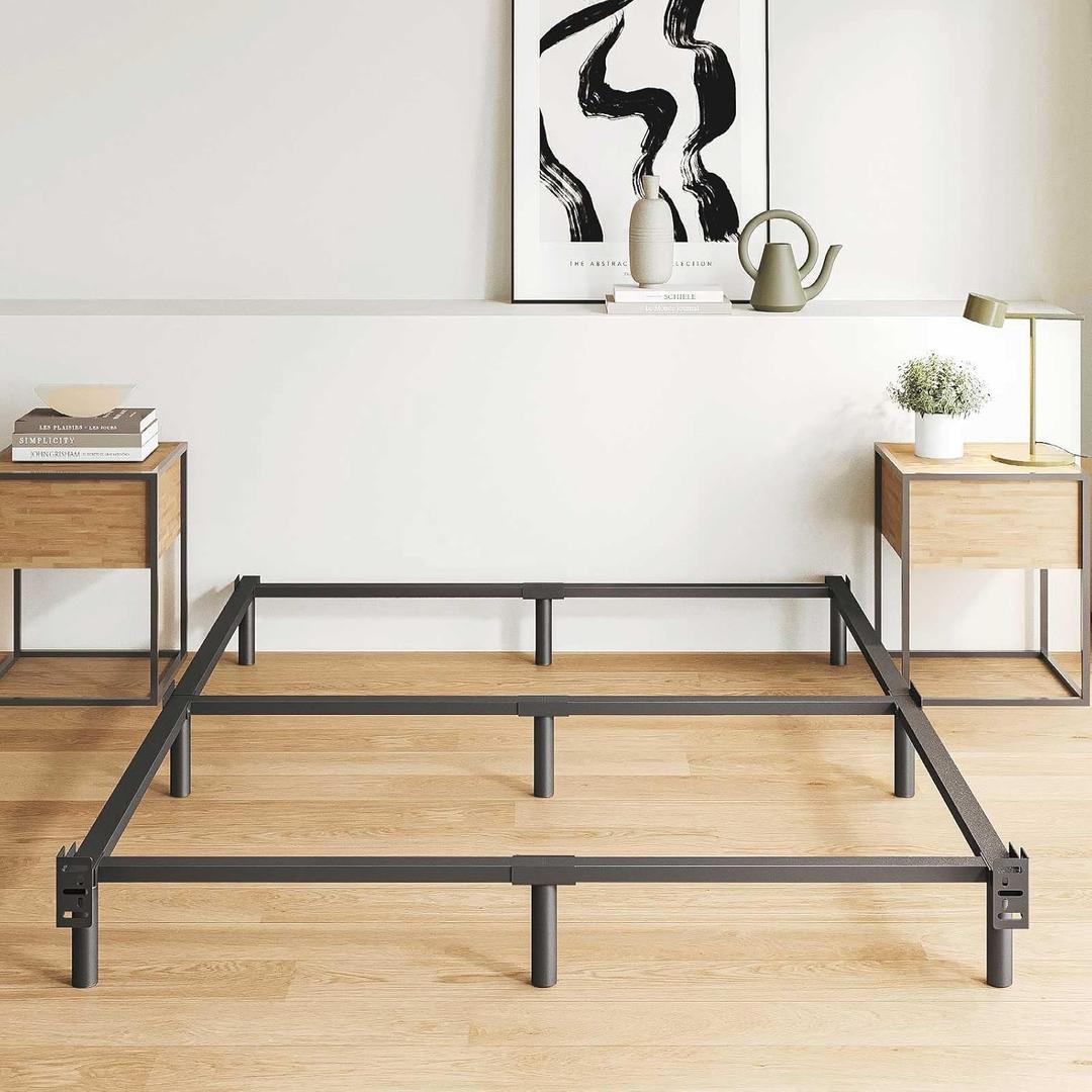 Bedsnus 7 Inch Metal Bed Frame Queen Size, Compatible with Most Brand Box Spring Or Mattress, 9-Leg Support Bed Base, Headboard Attachable, Noise-Free, Easy Assembly, Black