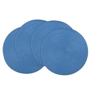 Winknowl Round Braided Placemats Set of 4 Washable Woven Heat Resistant Table Mats for Kitchen Dining Tables 15 inch Round Place Mats (Blue, 4pcs)