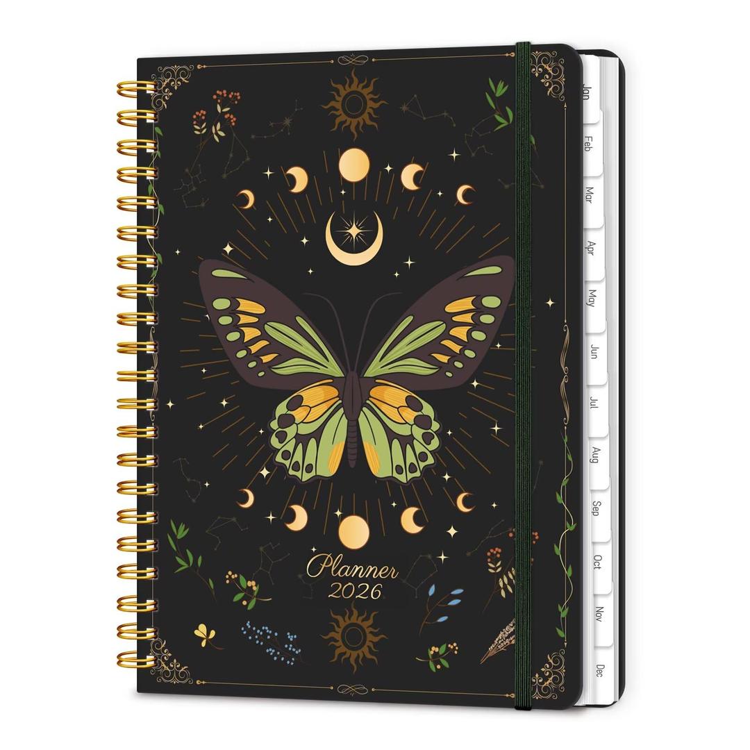 2026 Planner 8.5 x 11, Large Weekly and Monthly Planners with Tabs, A4 Spiral Bound Daily Calendar 2026 Planner, 12 Month Agenda Organizers from Jan. to Dec.(Green Butterfly)