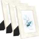 KAIWIN 100% Solid Wood White 5x7 Picture Frame 3 Pack - Display Picture 4x6 with Mat, HD Plexiglass Inside, Rustic Wooden Photo Frames for Table Top and Wall Mounting