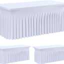 leegleri 2 Pack White Spandex Fitted Table Clothes for 5 Foot Rectangle Tables, Wrinkle Free 5ft Stretch Table Cover, Spandex Table Skirt for 5FT Rectangle Tables-for Banquet Weddings Parties