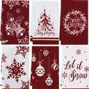 Tatuo 6 Pcs Christmas Kitchen Towels Snowflake Merry Christmas Tree Bell Dish Towels Winter Holiday Hand Towels Absorbent Dishcloths Farmhouse Christmas Decor Gift for Home Bathroom Cleaning(Red)