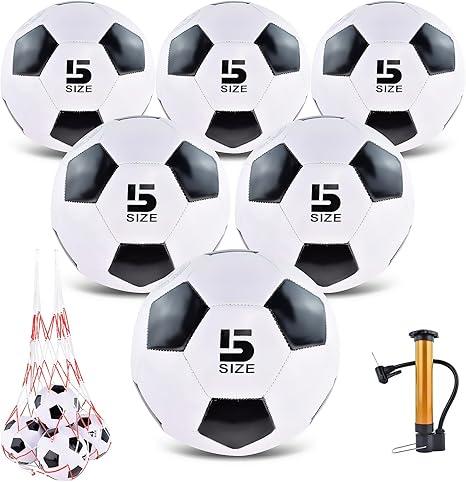 6 Pack Classic deflated Soccer Balls Size 3/4/5 with Pump and Mesh Bag for Indoor Outdoor Lawn Game Training Practice Bulk Sport Gift for Teens Adults