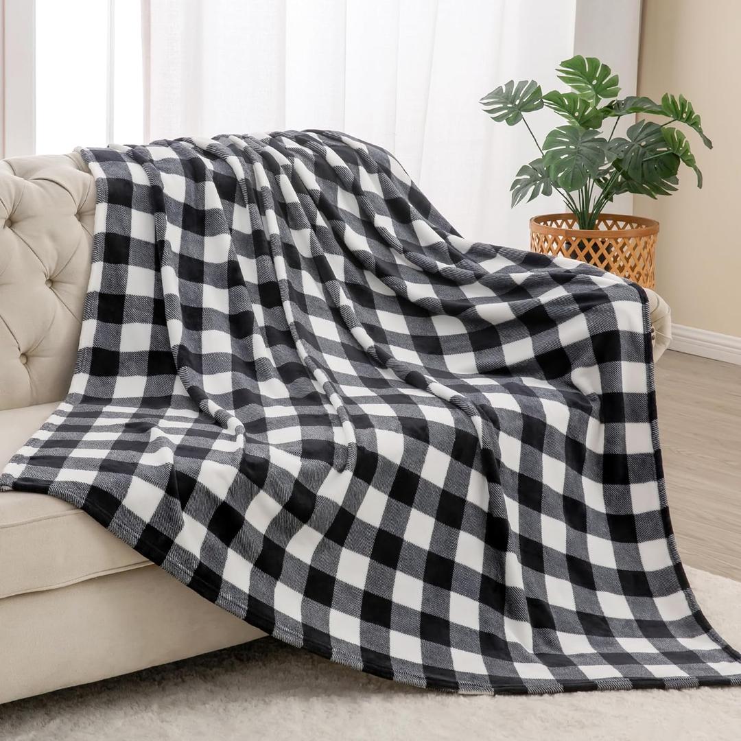 BEDELITE Plaid Fleece Twin Blanket for Couch & Bed, Black & White Checkered Flannel Blanket, Cozy & Soft Buffalo Plaid Decor Blanket for Women, Men, 60"x80"