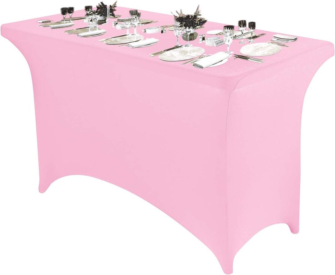 Peomeise 4FT Spandex Table Cover Rectangular Stretch Spandex Tablecloth (Pink,4FT) (48" x 30" (Rectangle))