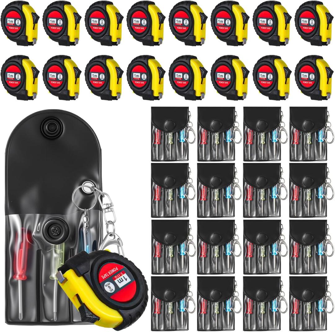 Kifmurase 16 Pcs Mini Screwdriver Keychain Tape Measure Keychains Set Bulk for Men Dad Party Favors Tools Christmas Stuffers Birthday Father Gifts