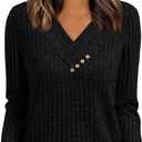 AUTOMET Womens Long Sleeve Shirt Fall Fashion 2025 V Neck Sweater Tunic Tops Dressy Casual Work Blouse Trendy Winter Clothing (Large, Black)