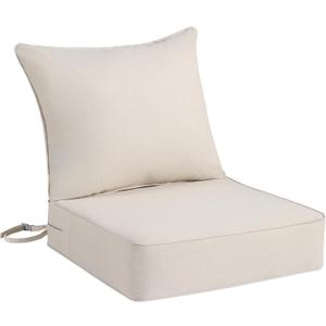 Outdoor Chair Cushion Set for Patio Furniture, 24 x 24 x 6 Extra Thick Deep Seat Patio Cushions, Olefin Back and Seat Cushion Replacement, Removable Cover, Ties and Handle, Beige