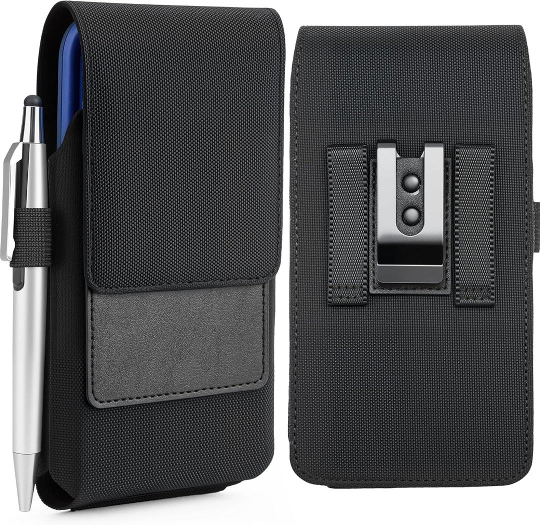 Mopaclle Extra Large Rugged Nylon Cell Phone Holster for Belt, Compatible with Galaxy S25 Ultra, S24 Ultra, Moto G Power, F16, A71  Fits with Case On, Belt Holder for Outdoor Workers (XL (6.9 x 3.6 x 0.75 in))