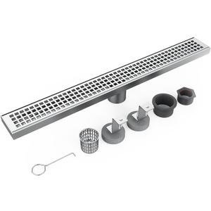 GAOMON Linear Shower Drain, Shower Drain 24 Inch with Removable Grate Cover, Brushed 304 Stainless Steel Shower Floor Drain, Linear Drain with Leveling Feet,Hair Strainer