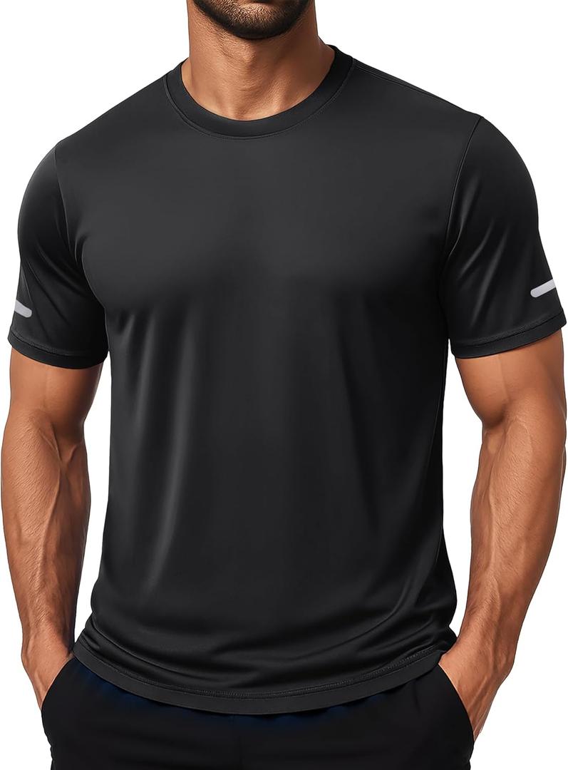 MAGCOMSEN Mens Workout Shirts Dry Fit Sun Protection Athletic Short Sleeve Shirt UPF 50+ Gym Running Swim Rash Guard Top (Black, XL)