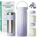 Grownsy 22oz Portable Breast Milk Cooler, 360 Stainless Steel Chiller Keeps Breastmilk Fresh for 24H, No Ice Crystals,Milk Cooler with 2 Baby Bottles for Work & Travel, Baby Breastfeeding Essential