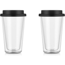 2pcs Double Wall Glass Tumbler To Go 12oz Reusable Clear Travel Mug with Silicone Lid Insulated Double Wall Glass Travel Mugs for Coffee, Milk, Tea