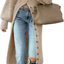 Saodimallsu Womens Long Cardigans V Neck Button Down Chunky Knit Dusters Sweater Coat Fall Trendy Maxi Sweater Dress (Small, Apricot)