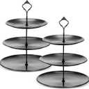Gerrii Set of 2 Cupcake Display Stands 3 Tier Serving Tray Platters Stainless Steel Cup Cake Tower for Birthday Party Wedding Dessert Cookie Candy(Black)