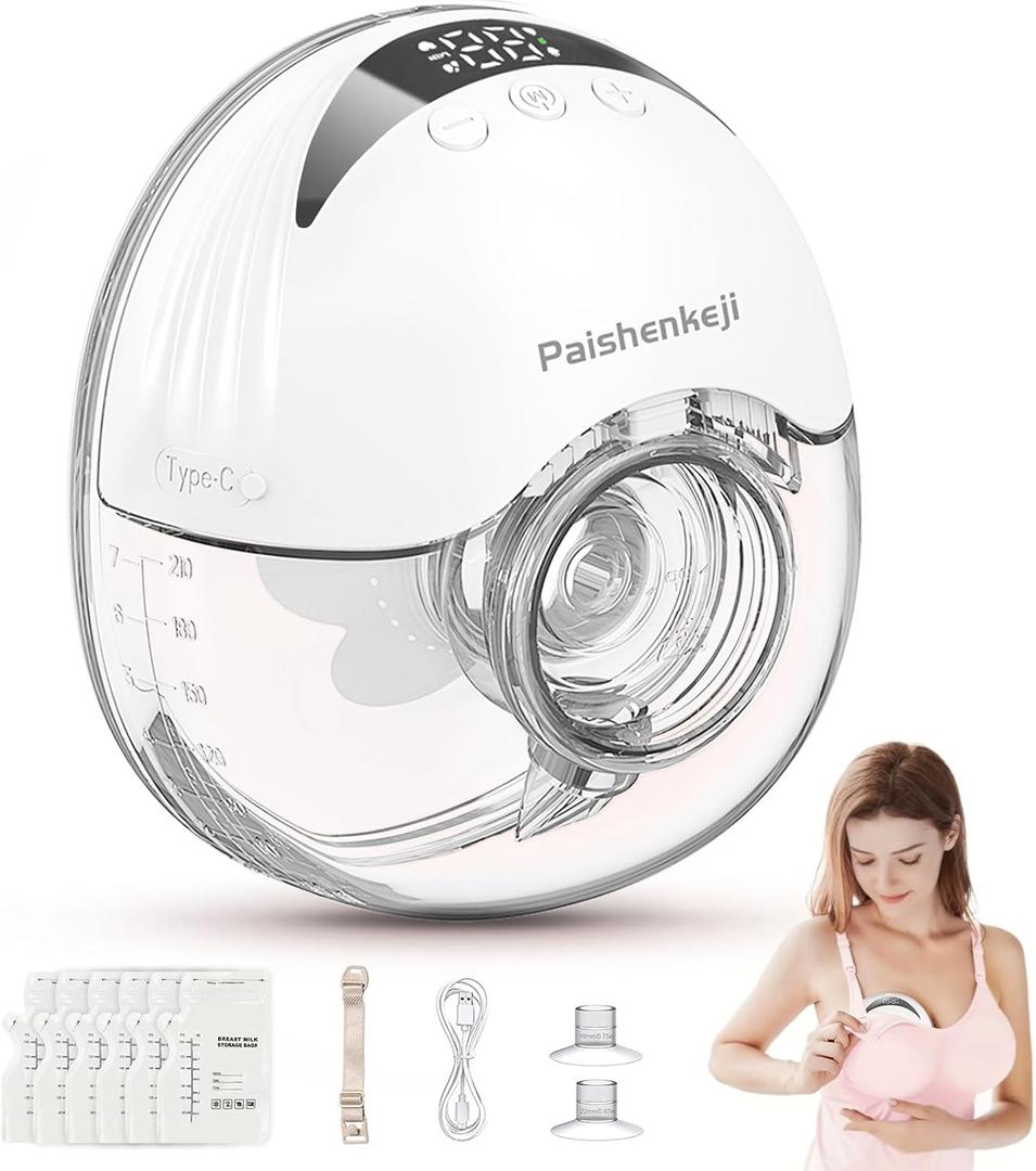Wearable Breast Pump Hands Free, Electric Breastfeeding Pump with Massage Model& 12 Levels Adjustable Suction, Low Noise Painless Pumps with 24mm Flanges