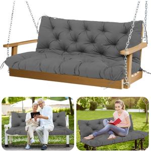 Porch Swing Cushions with Backrest Thicken 5" Outdoor Swing Cushions Waterproof Swing Bench Cushions for Outdoor Furniture Patio Backyard Lawn 2-3 Seater Replacement Cushions (Gray)