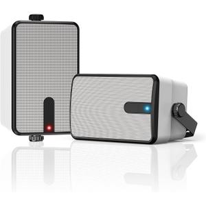 250W Outdoor Bluetooth Speakers, Wireless Sync Between Speakers, IPX5 Waterproof, Powerful Bass, Wall Mount for Patio, Porch, Gazebo, Garage, 2-Pack, White(MZ-632)