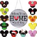 13 Pcs Spring Welcome Sign for Front Door Interchangeable,Mouse Wreaths Rustic Wood Hanging Signs Welcome to Our Home Door Sign Hangers Decor for Housewarming Gifts Outdoor Porch (Grey)