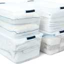 Rubbermaid Cleverstore 95 Qt Clear Storage Bins with Latching Lids, 4-Pack, Stackable, BPA-Free, Made in USA, Clear/Black