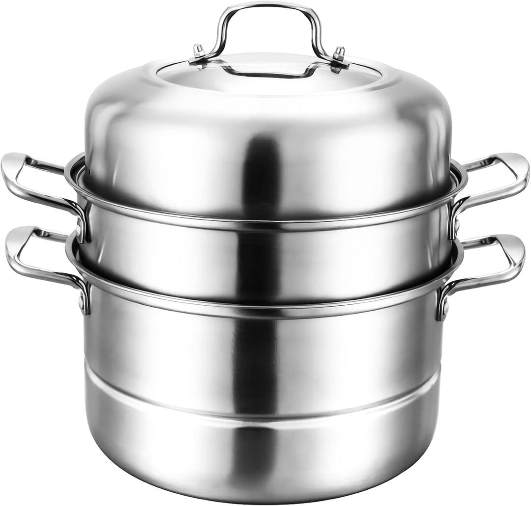 WUWEOT 11" Steamer Pot, 3 Tier Stainless Steel Steaming Pot Dim Sum Cookware, Food Vegetable Cooking Pan With Stackable Pan Insert/Lid for Vegetable, Dumpling, Stock, Sauce, Food