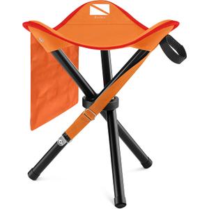 Foldable Tripod 13.4'' Stool - Ultra Portable Seat, Best for Youth+Pocket - 1 lb Camping Stool, 3 Legged Strong Steel Stool, Height: 13.4 inches , Orange