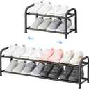 ENJOYBASICS Expandable Shoe Rack, 2 Tier Adjustable Shoe Organizer Shelf for Closet, Black Metal Free Standing Shoe Rack Storage for Small Space, Entryway