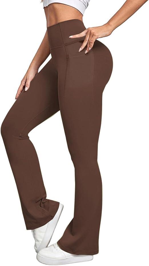 Comfortable Trousers Women's Summer Casual Trousers Fabric Trousers Leggings with High Flared Leg for Yoga Pants for Lifting the Butt with Pockets, Comfortable, Sporty Workout Casual Wear