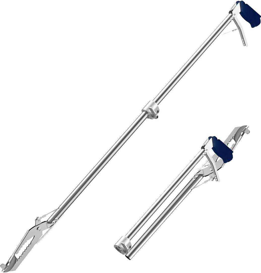 60" Professional Collapsible Snake Grabber Tool, Stainless Steel Snake Catcher Pole with Heavy-Duty Grabber Heads, Tongs, and Hook Mechanisms for Safe Reptile Control in Gardens or Farms