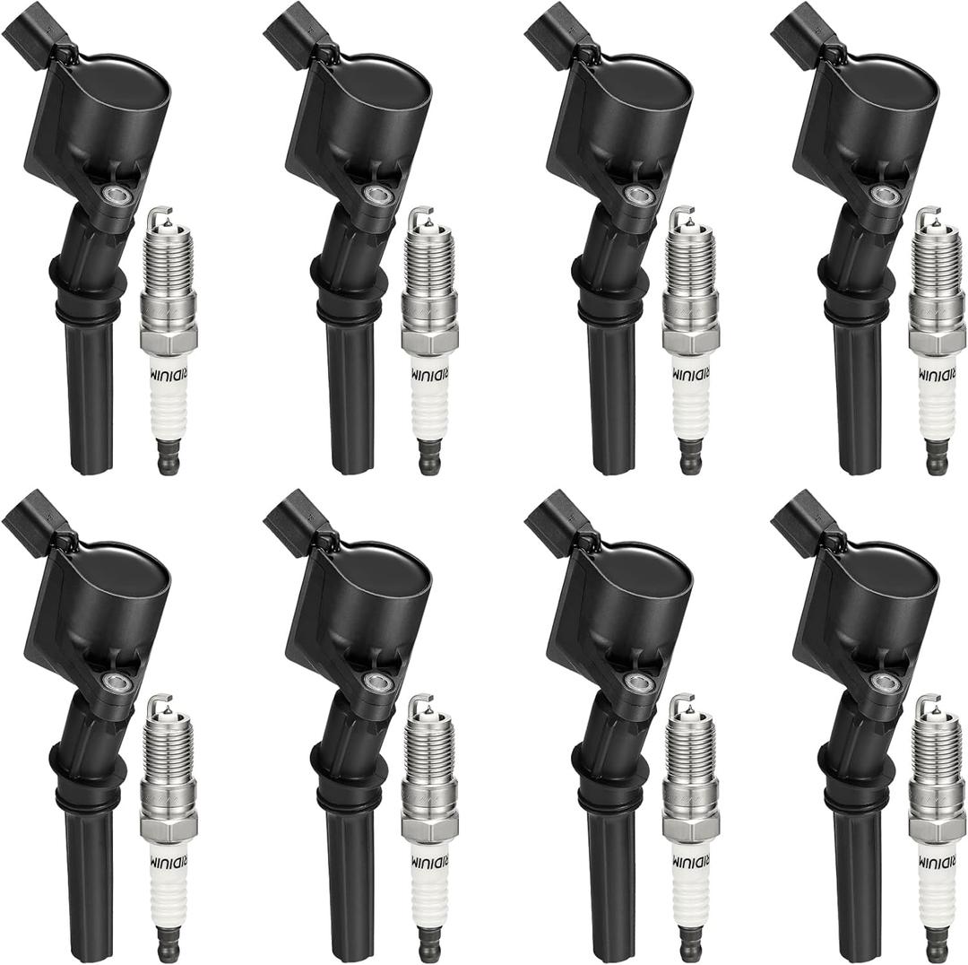 BDFHYK Ignition Coil Pack DG508 and Iridium Spark Plug SP493 SP479 Compatible with Ford F150 F250 1997-2010 Ford Explorer Crown Victoria 2003 2004 Ford Expedition Mustang Ford Coil Pack 5.4L Set of 8