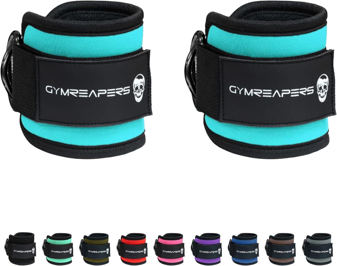 Gymreapers Ankle Straps For Cable Machine Kickbacks, Glute Workouts, Lower Body Exercises - Adjustable Leg Straps with Neoprene Padding (Pair, Cyan)
