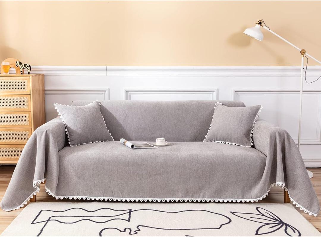 Blanket,Chenille Throws Sofas Cover 4 Seater Corner Sofa Cover Sofa Protector Living Room Decoration Blanket/Grey/180 * 340Cm