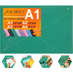 Density-upgraded 24" x 36" Large Self Healing Sewing Mat, Idemeet Rotary Cutting Mat 5 Play Cut Board for Crafts Hobby Project, Scale Size 24" x 36", A1, Green (36"L x 24"W)