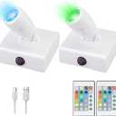 Wireless LED Spotlight, Wall Picture Lights,12 Colors Changing Accent Artwork Lighting, Picture Light for Paintings, Indoor Closet Lights, Puck Lights with Remote, Display Lights-2Pack