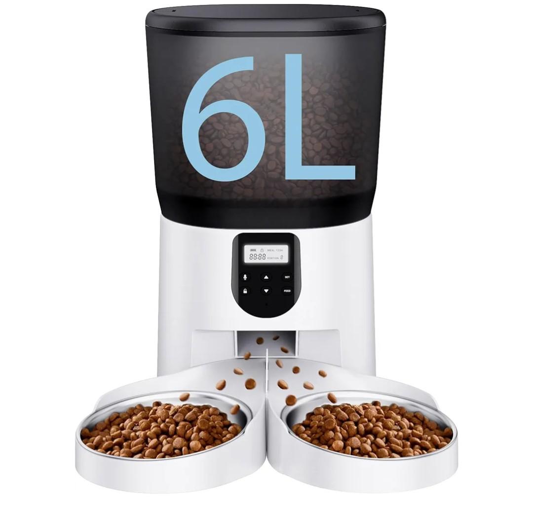 Automatic Cat Feeders for 2Cats, 6L/25cup Automatic Cat Food Dispenser with 2 Stainless Pet Bowls,10s Meal Call Timer Setting 20 Portions 6Meals Per Day, Timed Pet Feeder for Cats Dog Indoor Dry Food