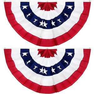 2 Pack 4th of July Decoration American Flag Bunting,USA Patriotic Pleated Half Fan Flag with Brass Grommets US Flag Banners for Fourth of July Decoration Independence Day Outdoor Decor 1.5x3 FT
