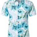 JOGAL Men's Flower Casual Button Down Short Sleeve Hawaiian Shirt Suits Fresh Blue, XX-Large